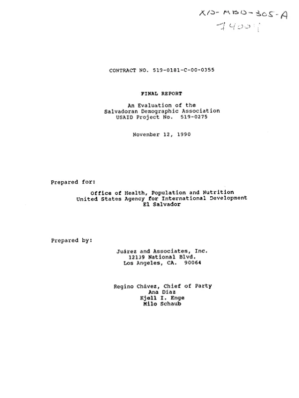 Evaluation of the Salvadoran Demographic Association, USAID project no. 519-0275