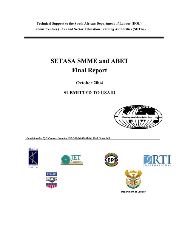 SETASA [Sector Education and Training Authority for Secondary Agriculture], SMME [small, medium, and micro-enterprises] and ABET [adult basic education and training] : final report