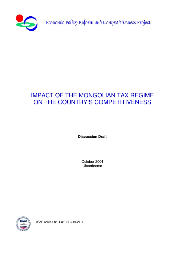 Impact of the Mongolian tax regime on the country"s competitiveness