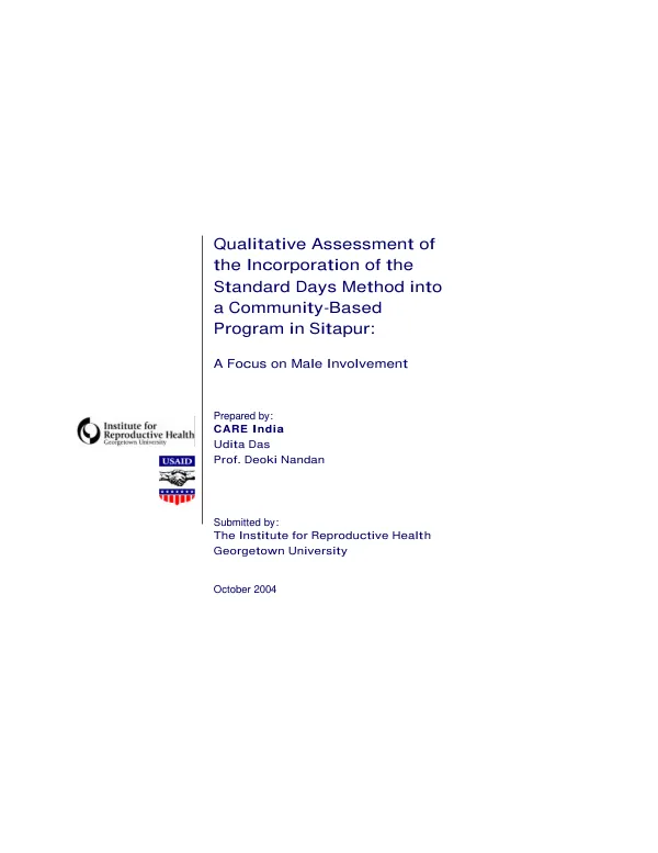 Qualitative assessment of the incorporation of the standard days method into a community-based program in Sitapur[, India] : a focus on male involvement