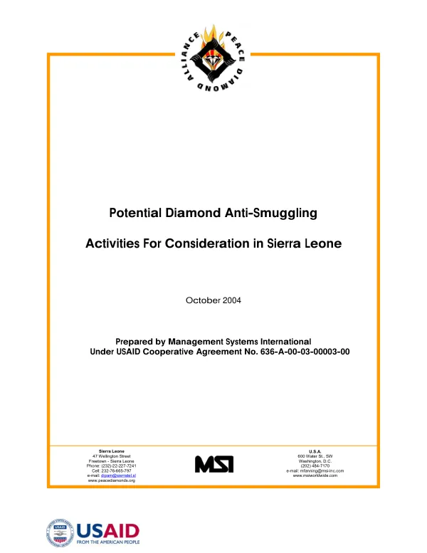 Potential diamond anti-smuggling activities for consideration in Sierra Leone