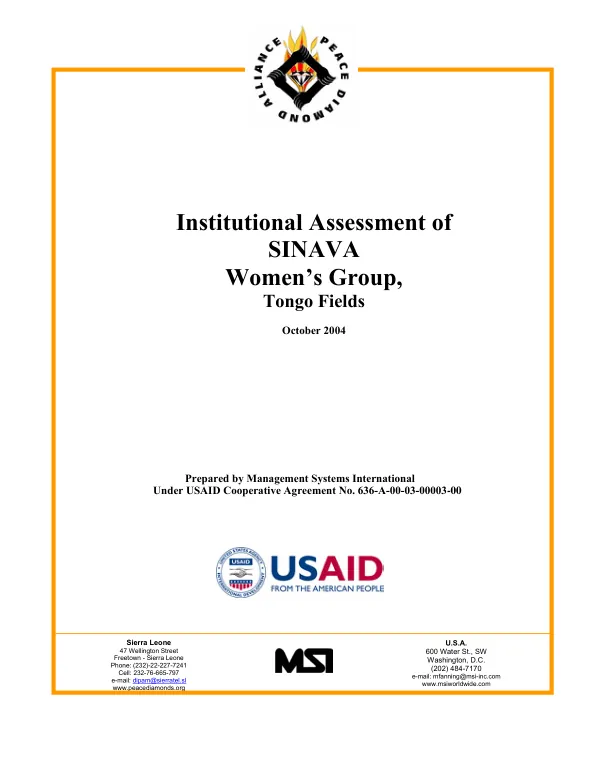 Institutional assessment of SINAVA Women"s Group, Tongo Fields[, Sierra Leone]