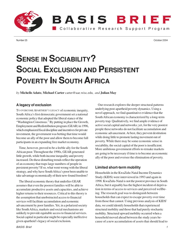 Sense in sociability? : social exclusion and persistent poverty in South Africa