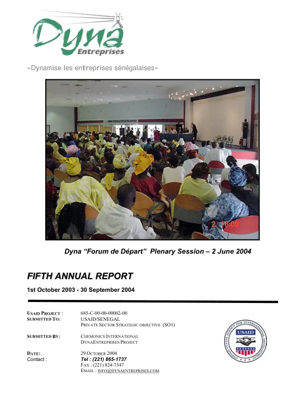 DynaEnterprises (Dynamise les entreprises senegalaises) : fifth annual report, 1st October 2003-30 September 2004