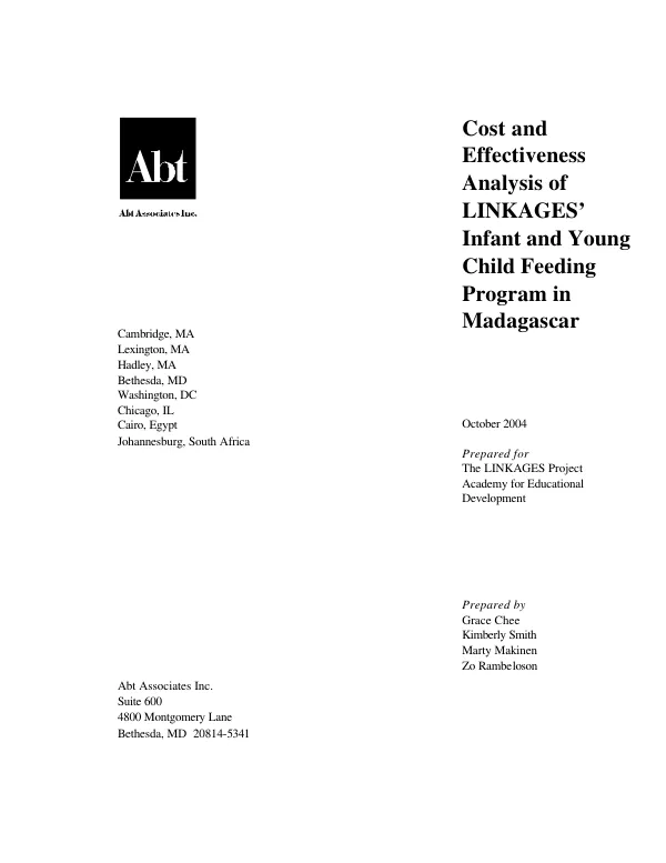 Cost and effectiveness analysis of LINKAGES" infant and young child feeding program in Madagascar