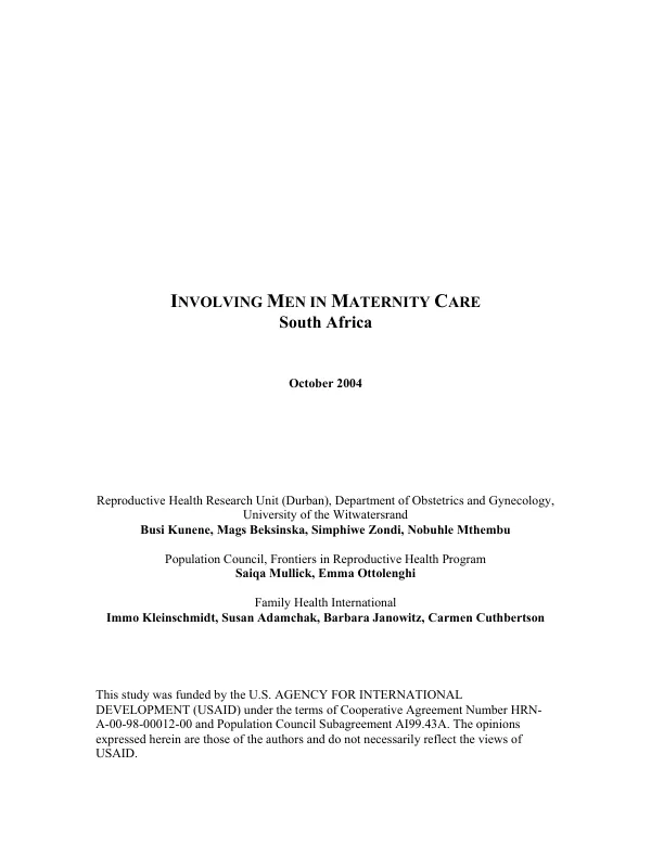 Involving men in maternity care : South Africa