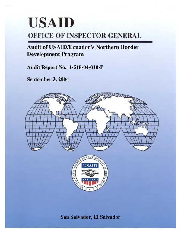 Audit of USAID/Ecuador"s northern border development program