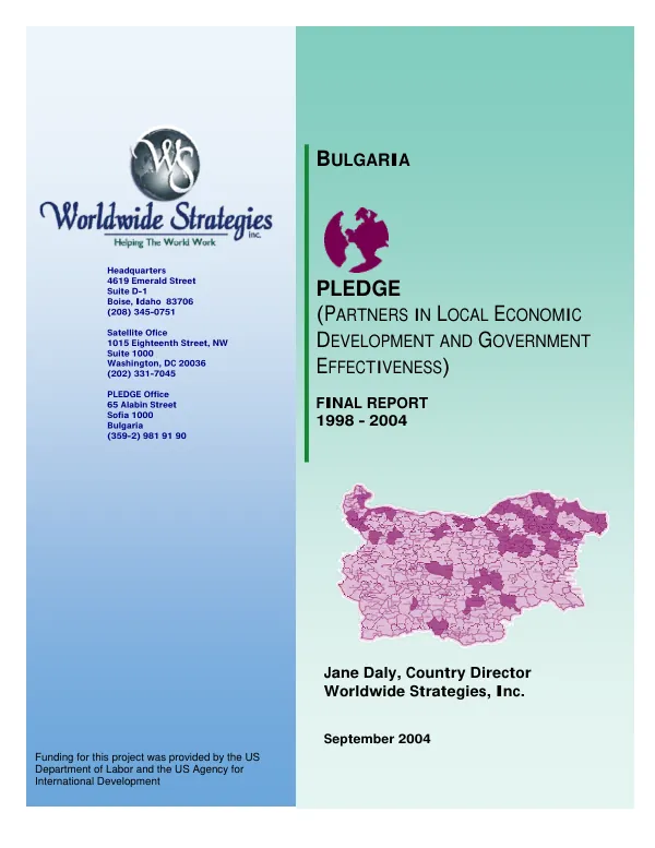 PLEDGE (Partners in local economic development and government effectiveness) final report 1998-2004