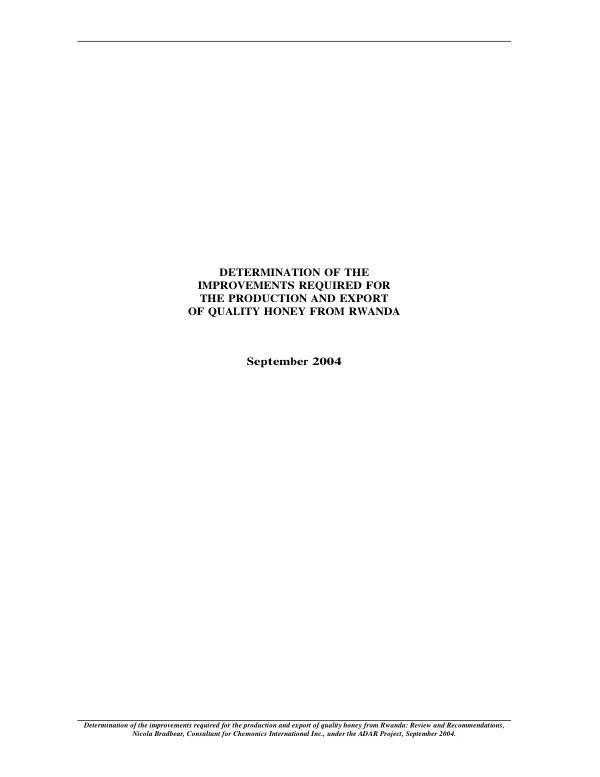 Determination of the improvements required for the production and export of quality honey from Rwanda