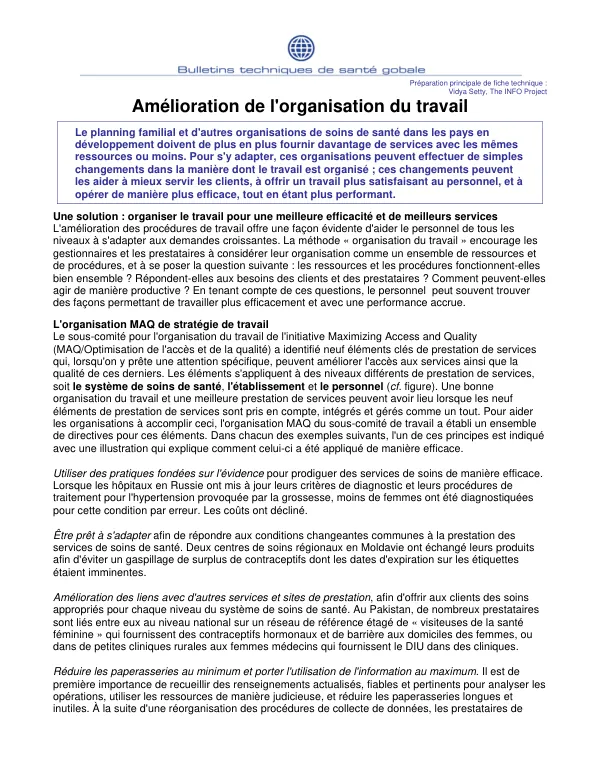 Amelioration de l"organisation du travil