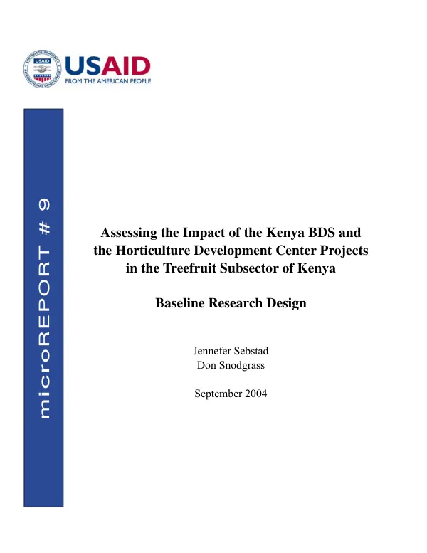 Assessing the impact of the Kenya BDS and Horticulture Center projects in the treefruit sector of Kenya : baseline research design