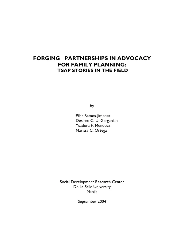 Forging partnerships in advocacy for family planning : TSAP stories in the field