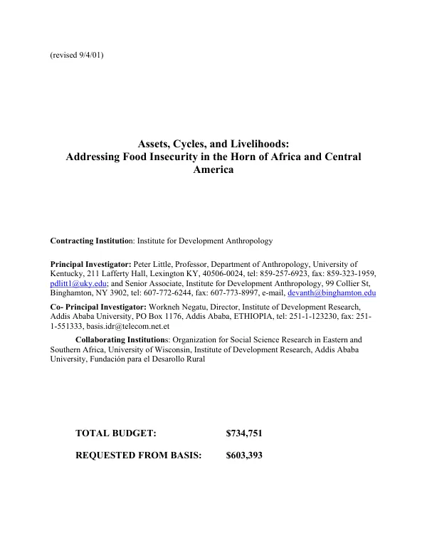 Assets, cycles, and livelihoods : addressing food insecurity in the Horn of Africa and Central America
