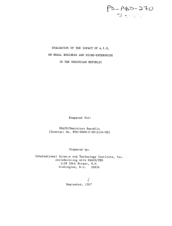 Evaluation of the impact of AID on small business and micro - enterprise in the Dominican Republic