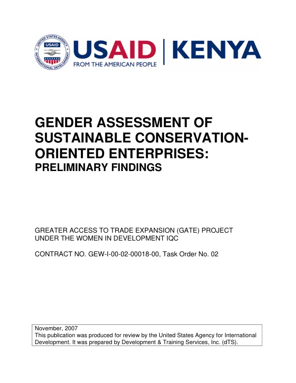 Gender assessment of sustainable conservation-oriented enterprises : preliminary findings
