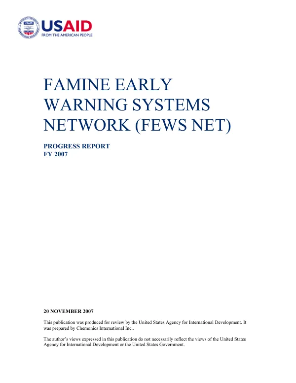Famine early warning stystems network (FEWS NET) : progress report, FY 2007