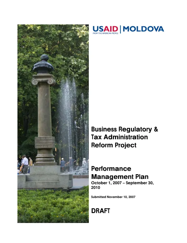 Business regulatory & tax administration reform project : performance management plan, October 1, 2007-September 30, 2010