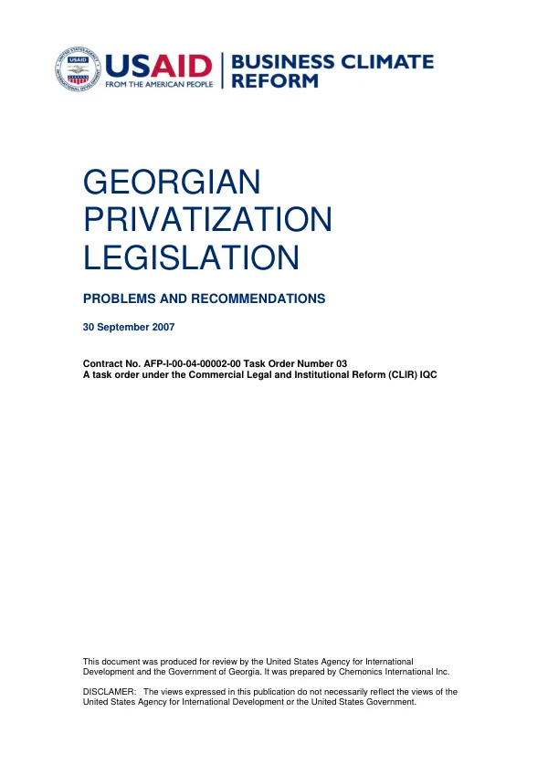 Georgian privatization legislation : problems and recommendations