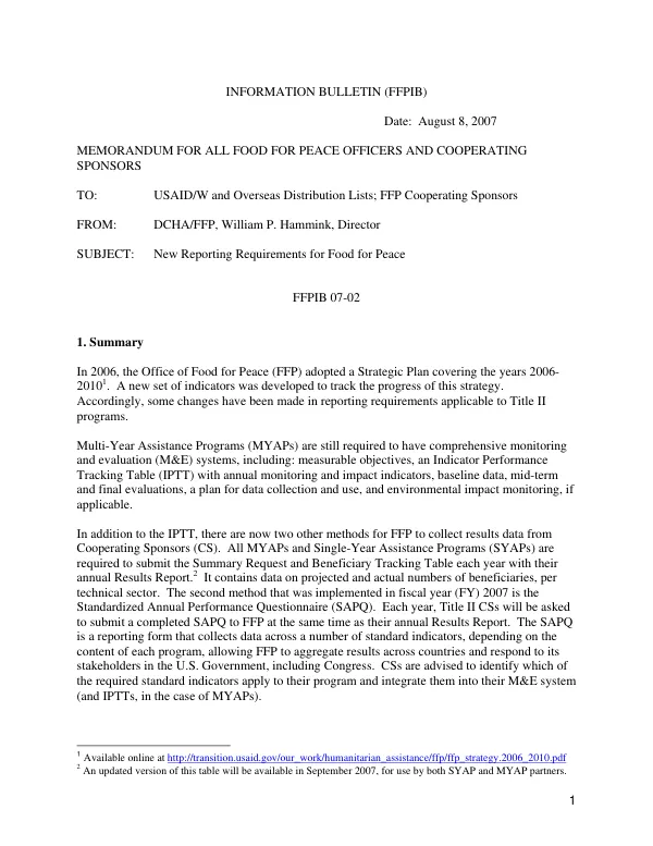 New reporting requirements for Food for Peace
