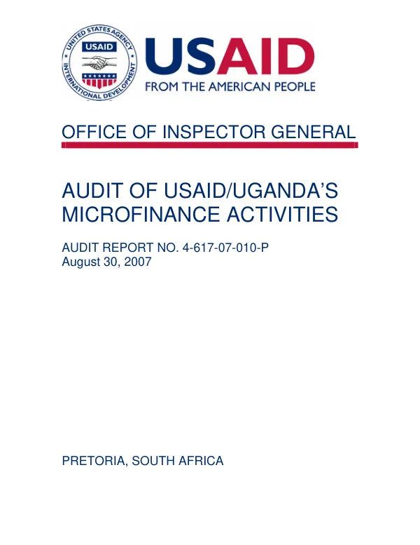 Audit of USAID/Uganda"s microfinance activities