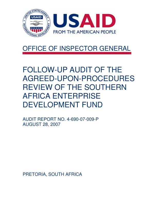 Follow-up audit of the agreed-upon-procedures review of the Southern Africa Enterprise Development Fund