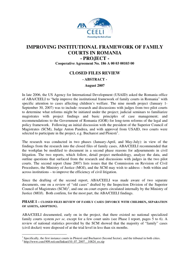 Improving institutional framework of family courts in Romania project : closed files review