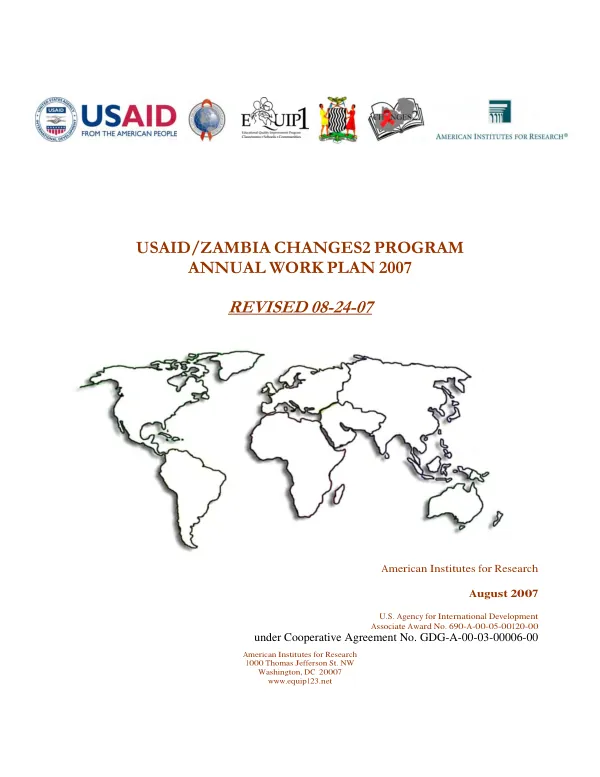 USAID/Zambia CHANGES2 program : annual work plan 2007 -- revised 08-24-07
