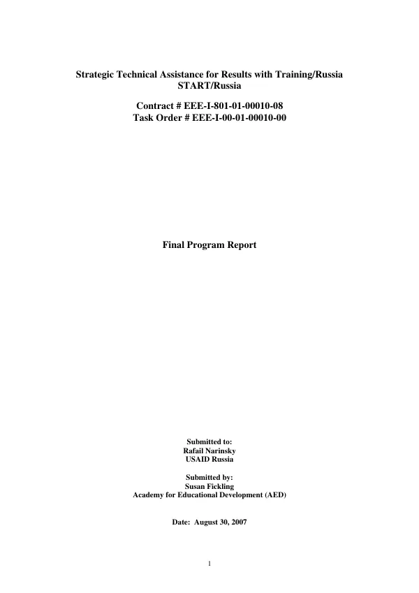 Strategic technical assistance for results with training/Russia, START/Russia : final program report