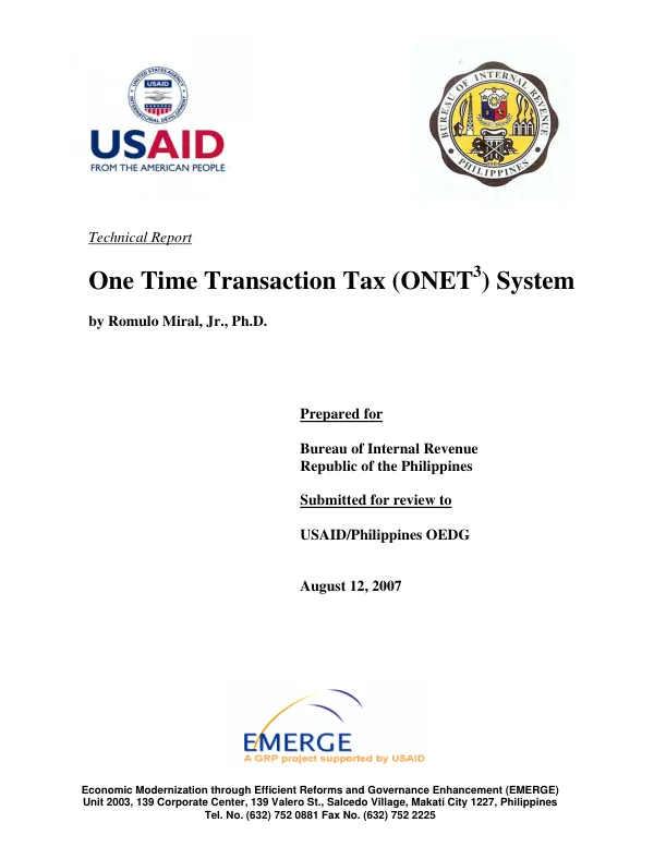 One time transaction tax (ONET3) system