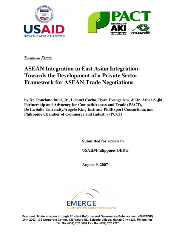 ASEAN integration in East Asian integration towards the development of a private sector famework for ASEAN trade negotiations