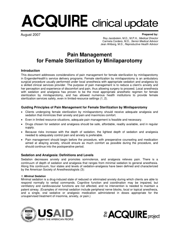 Pain management for female sterilization by minilaparotomy