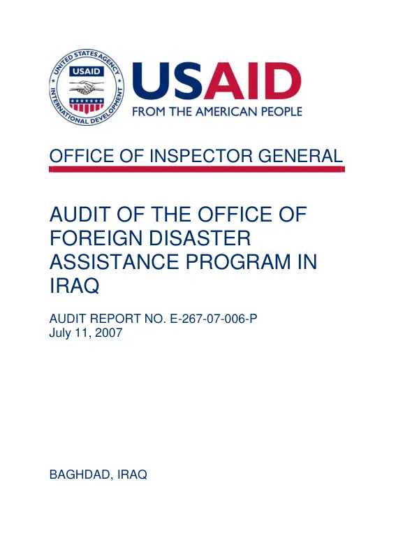 Audit of the Office of Foreign Disaster Assistance program in Iraq