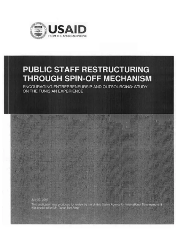 Public staff restructuring through spin-off mechanism : encouraging entrepreneurship and outsourcing : study on the Tunisian experience
