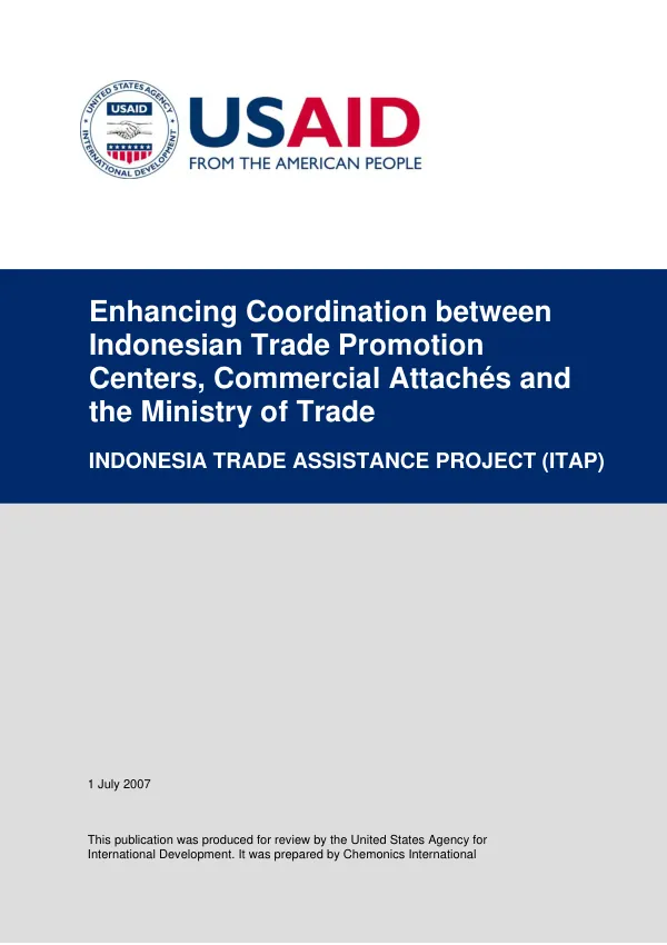 Enhancing coordination between Indonesian trade promotion centers, commercial attaches and the Ministry of Trade