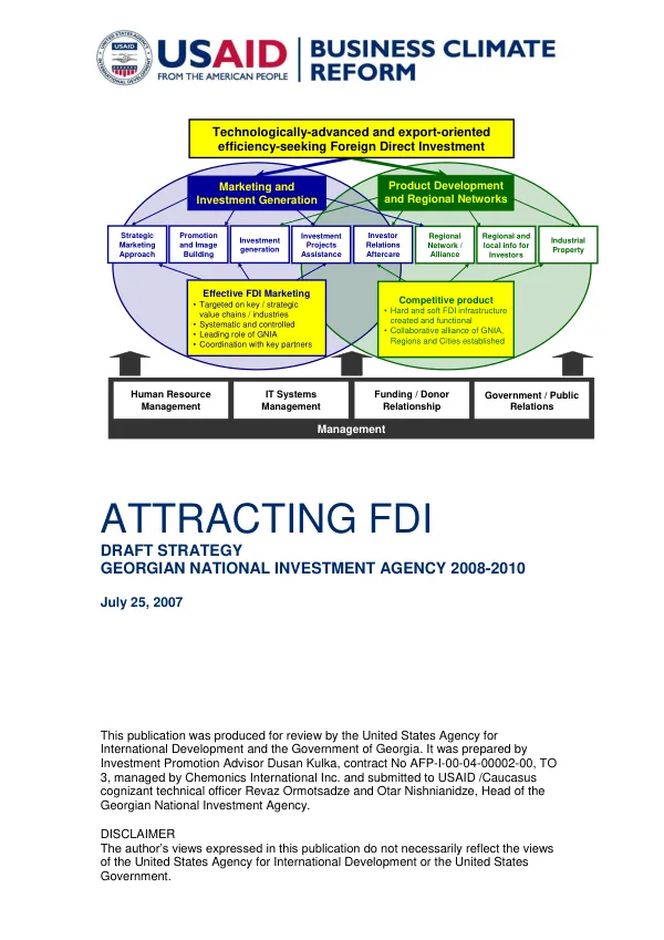 Attracting FDI : draft strategy -- Georgian National Investment Agency 2008-2010