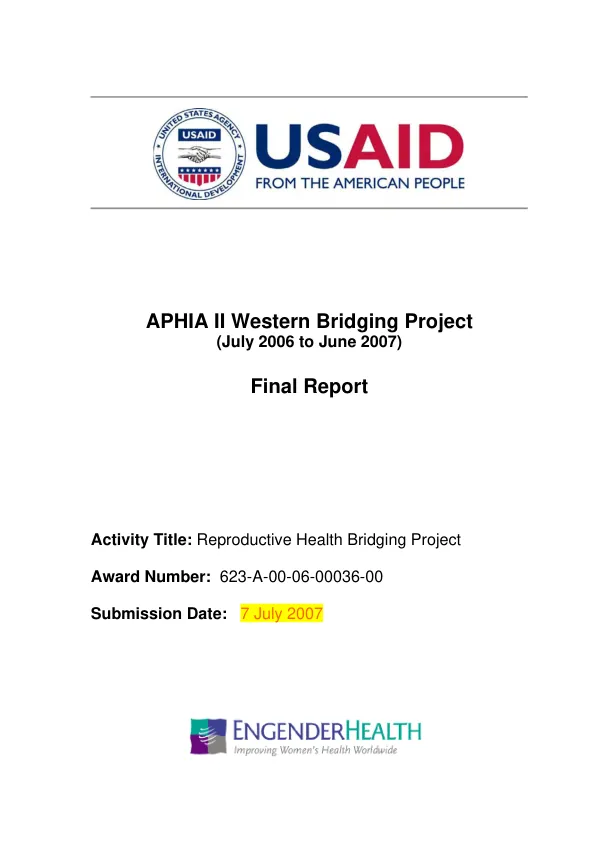 APHIA II western bridging project (July 2006 to June 2007) : final report
