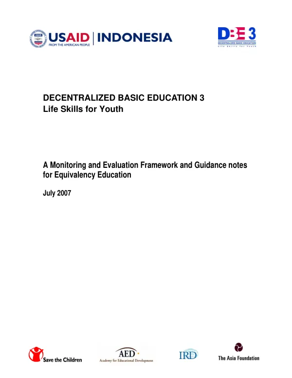 A monitoring and evaluation framework and guidance notes for equivalency education