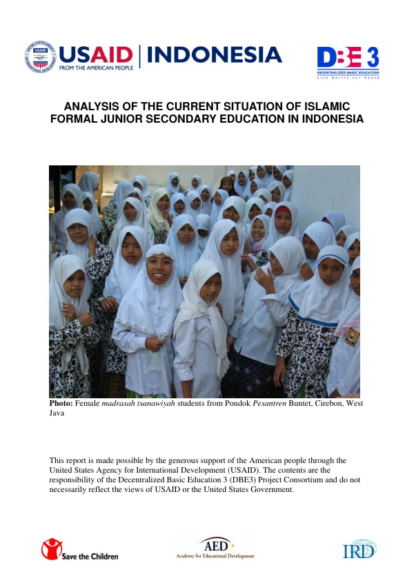 Analysis of the current situation of Islamic formal junior secondary education in Indonesia