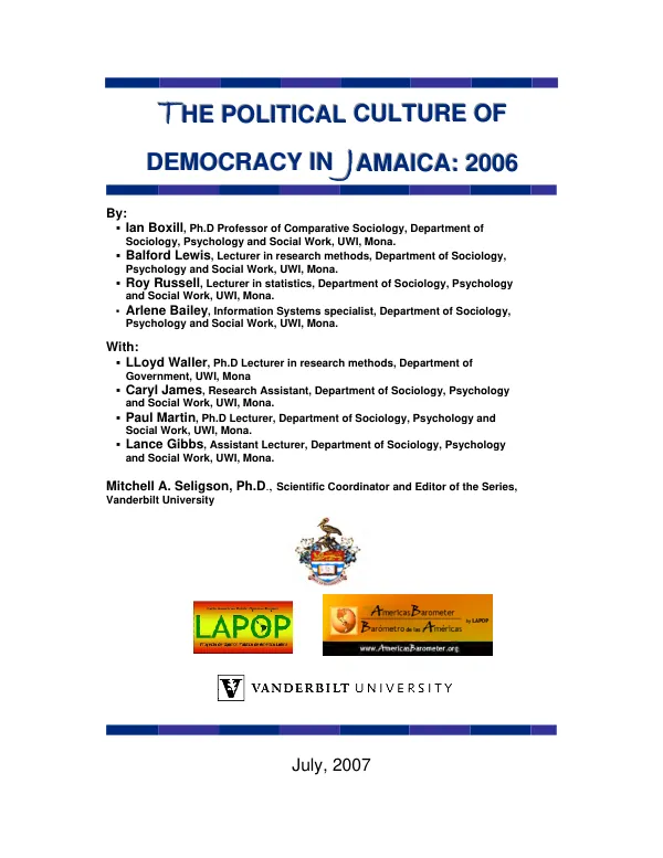 The political culture of democracy in Jamaica : 2006