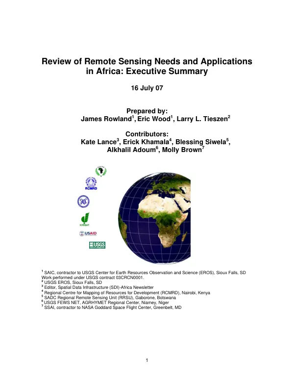 Review of remote sensing needs and applications in Africa : executive summary