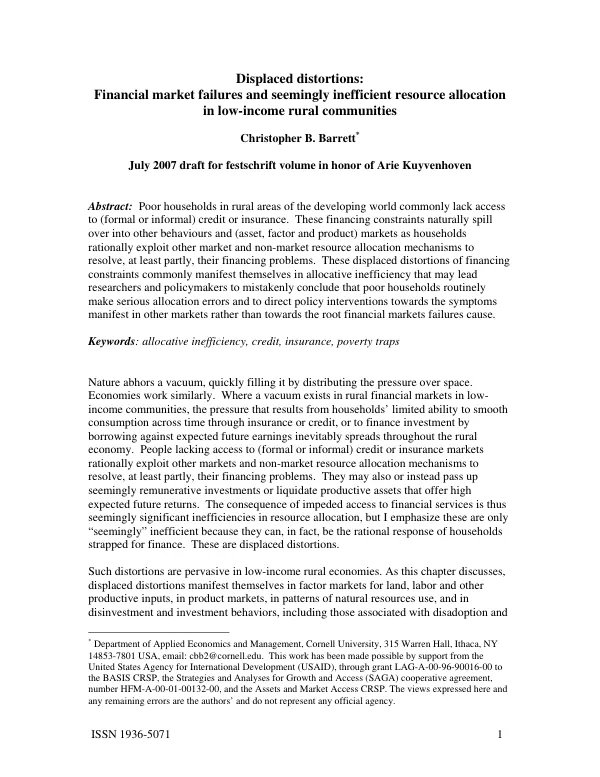 Displaced distortions : financial market failures and seemingly inefficient resource allocation in low-income rural communities