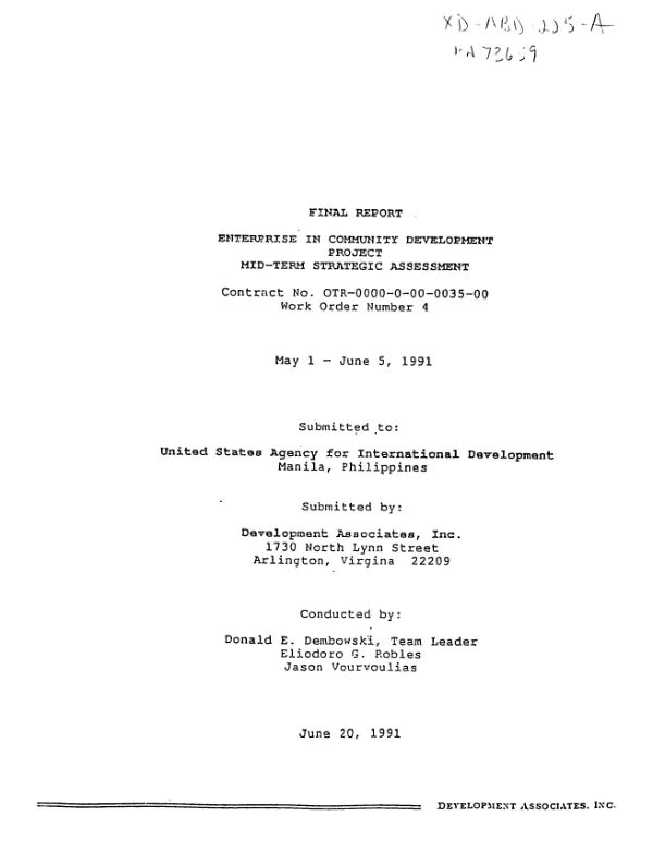 Final report -- enterprise in community development project : mid-term strategic assessment