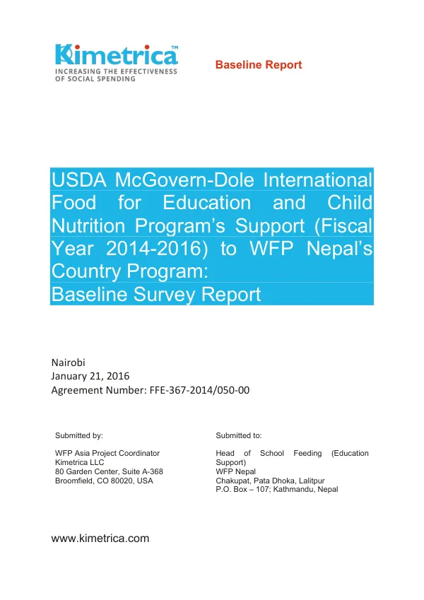 USDA McGovern-Dole international food for education and child nutrition program’s support (fiscal year 2014-2016) to WFP Nepal’s country program : baseline survey report