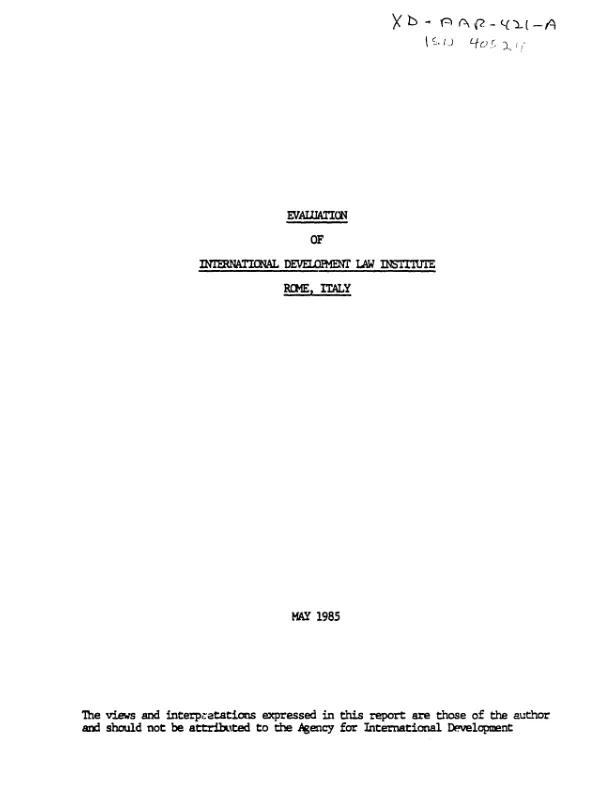 Evaluation of International Development Law Institute, Rome, Italy