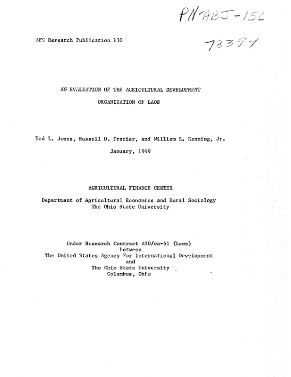 Evaluation of the Agricultural Development Organization of Laos