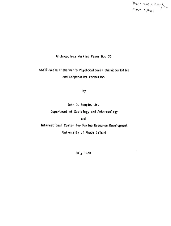 Small-scale fishermen"s psychocultural characteristics and cooperative formation