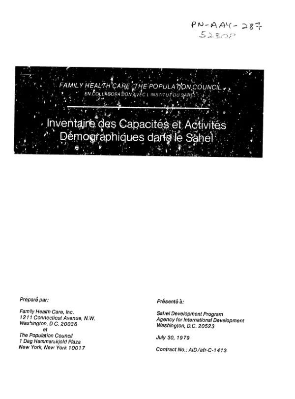 Inventaire des capacites et activites demographiques dans le Sahel