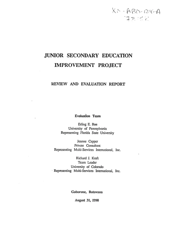 Junior secondary education improvement project : review and evaluation report