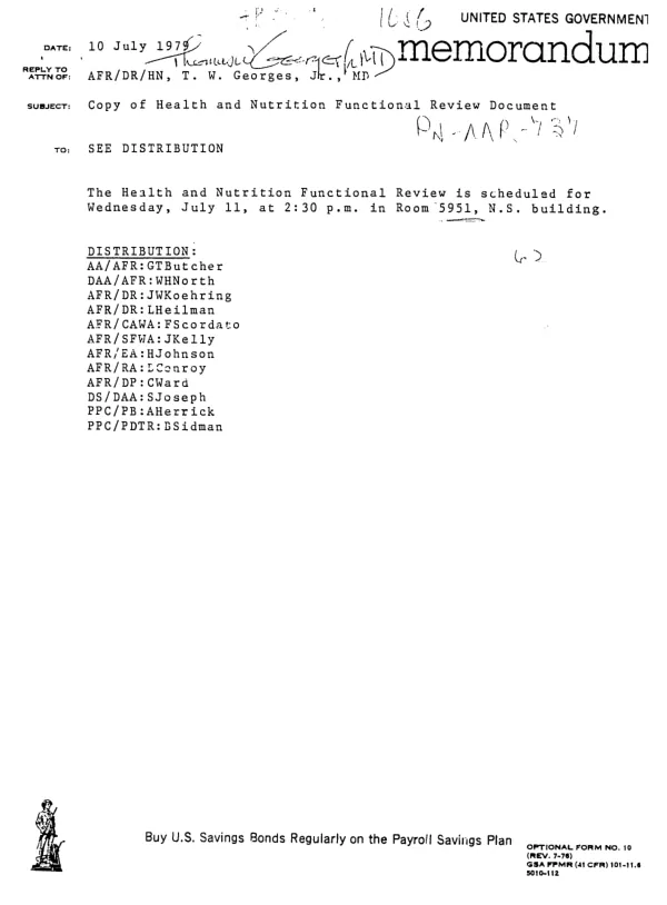 Functional review : Agency for International Development, AFR/DR/HN - health, population, and nutrition, FY 1979-FY 1981