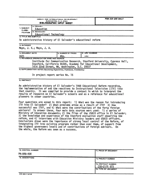 Administrative history of El Salvador"s educational reform